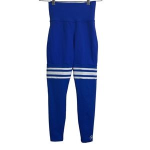 Bombshell Sportswear Womens Leggings Medium Blue High Rise Workout Thigh Stripe